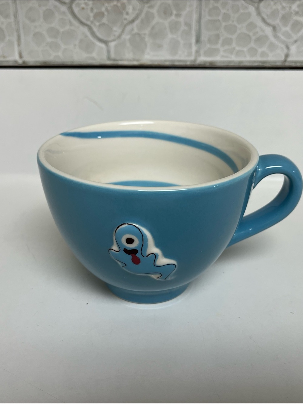 Starbucks 2006 Blue Ceramic Mug with Playful Ghost
